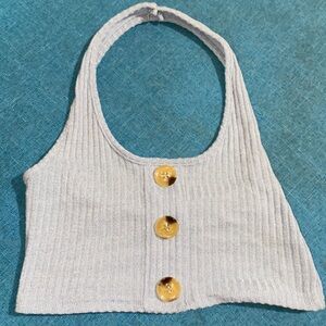 Light blue button crop top